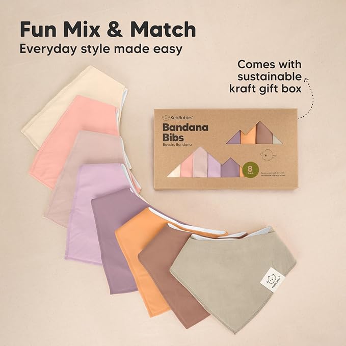 KeaBabies 8-Pack Organic Baby Bandana Bibs for Girls - Super Absorbent Triangle Baby Bibs for Drooling and Teething Infant, 100% Cotton Extra Soft for Newborn, Infant 0-36 Months (Mauve)