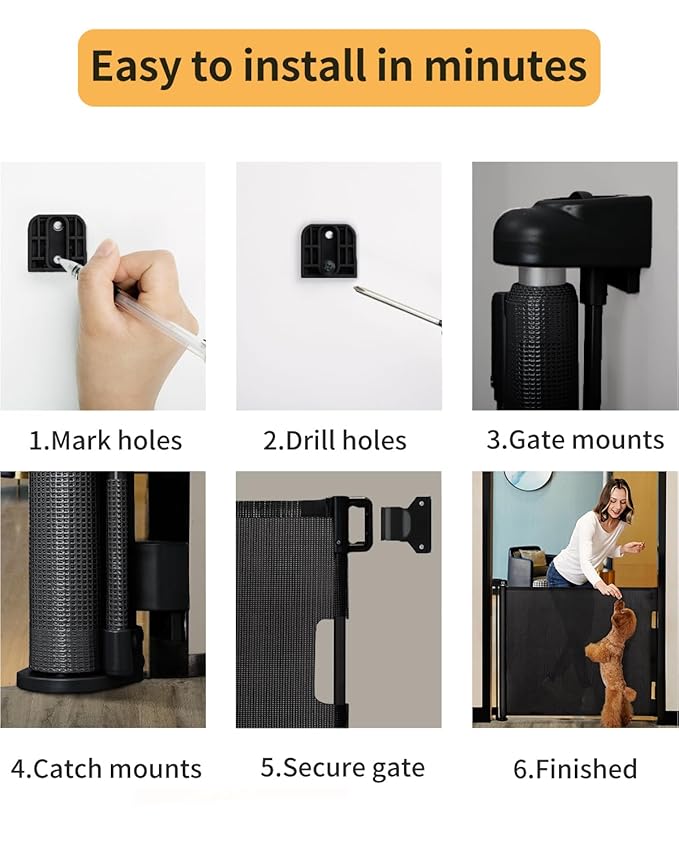 Retractable Baby Gate,Mesh Baby Gate or Mesh Dog Gate,33" Tall,Extends up to 55" Wide,Child Safety Gate for Doorways, Stairs, Hallways, Indoor/Outdoor（Black,33"x55"