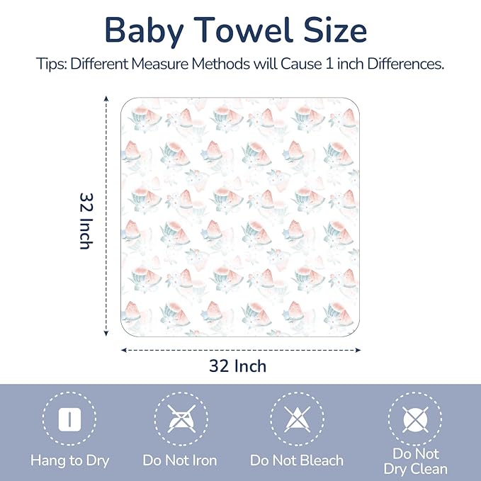 Muslin Hooded Baby Towels 2 Pack, Ultra Soft & Absorbent Baby Bath Towels, Bath & Beach Essentials, Shower Gifts for Newborns, Babies, Infant, Toddler - 32x32 Inch (Blueberry & Watermelon)