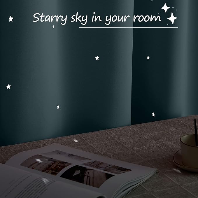 NICETOWN Kids Blackout Curtains for Bedroom, Grommet Thermal Insulated Cut Out Star Print Room Darkening Curtains for Kids Girls Room/Thanksgiving, Set of 2 Panels, 52 x 84 Inch, Stormy Sea