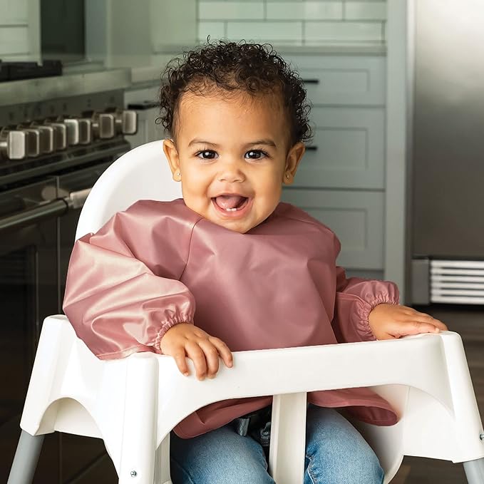Tiny Twinkle Long Sleeve Bib for Babies & Toddlers | 2-Pack Waterproof Smock Bib for Eating | Machine Washable & Mess-Proof Feeding Essentials | Newborn Shower Gift (Taupe Lilac,2-4Y)