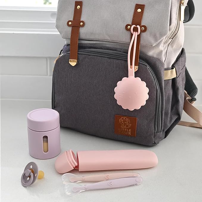 LITTLE RAWR Silicone Baby Feeding Spoons with Storage Box, First Stage Infant Soft-Tip Easy on Gums I Training Spoon Self | Utensils Supplies (Pink)