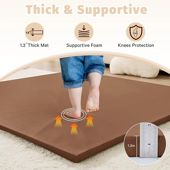 Waterproof Baby Play Mat for Floor 1.3" Thick Memory Foam 74 * 50 Cushion Playpen Playmat Tummy Time Nursery Rug Pad Mattress Create Soft & Safe Area for Infants,Toddler,Kids,Chestnut