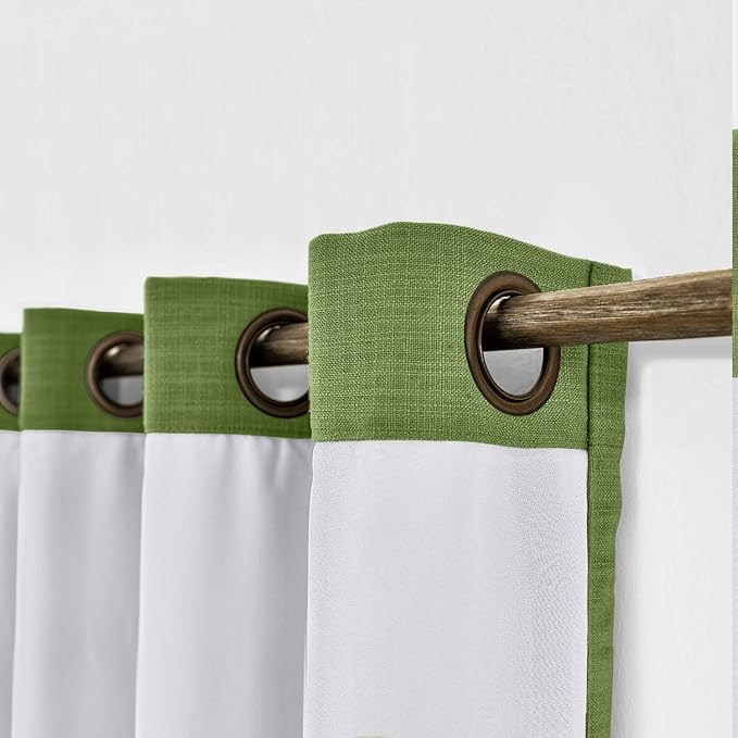 ChadMade 100W x 84L Inch Green Faux Linen Curtain Drapes with Blackout Lining, Room Darkening Antique Bronze Grommet Curtain for Sliding Glass Door Patio Door Living Room (1 Panel)
