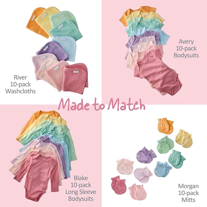 River 10-Pack Baby Terry Washcloths 100% Organic Cotton Absorbent for Baby and Toddler Boys & Girls, Sunny Pink Rainbow, One Size