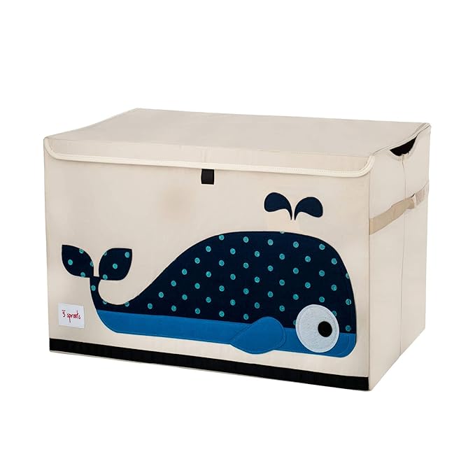 3 Sprouts Large Toy Chest for Kids with Lid and Handles - Collapsible Toy Storage Bin/Trunk/Box/Basket Organizer for Boys & Girls Playroom, Nursery, Whale