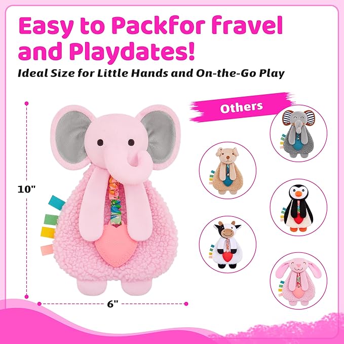 Pro Goleem Pink Elephant Loveys for Babies Girl and Boy, Baby Lovey with Teether, Baby Toys 0 3 6 9 12 Months, Safety Teething Toys for Babies Infant Newborn and Toddler