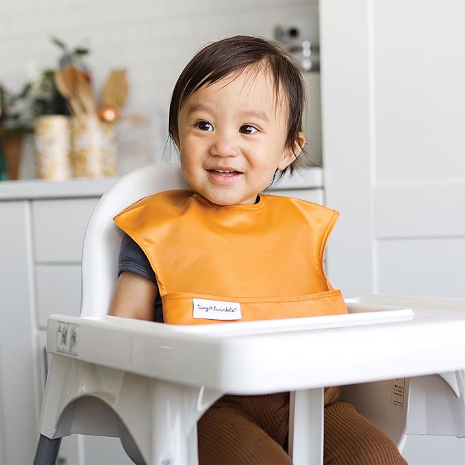 Tiny Twinkle Mess-Proof Baby Bibs for Eating | Waterproof, Wipeable Toddler Bibs with Catch-All Pocket | Feeding Bibs for Girls & Boys(5 Pack,Unisex Solids)