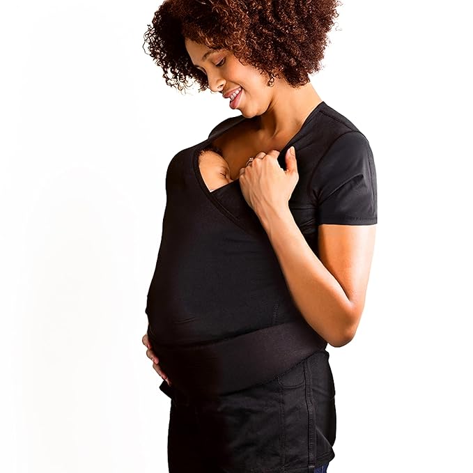 Brownmed Pocket Skin-to-Skin Baby Carrier Shirt for Mom & Newborn - Full-Coverage Baby Wrap Carrier - Black - 2XL