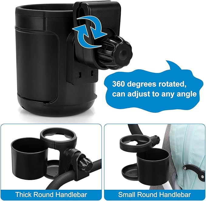 Accmor Stroller Cup Holder, Universal Cup Holder, Bike Cup Holder, 360° Rotatable Expandable Drinks Holder for Stroller, Bike, Wheelchair, Walker