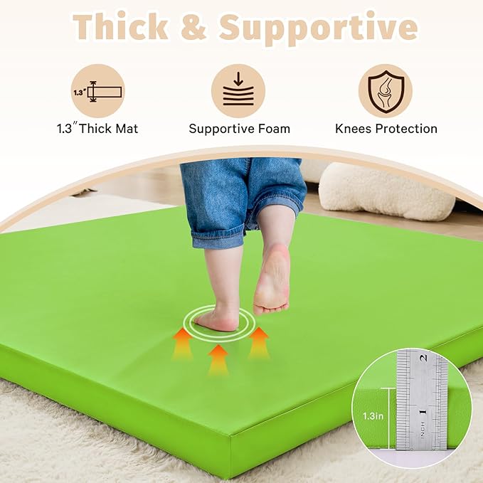 Waterproof Baby Play Mat for Floor 1.3"Thick Memory Foam 50*50 Cushion Playpen Playmat Tummy Time Crawling Mat Nursery Rug Pad Mattress Create Soft & Safe Area for Infants,Toddler,Kids,Green