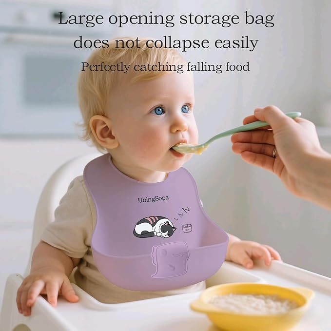 UBINGSOPA Silicone Baby Bibs – Adjustable, Soft, Waterproof & Durable, with Large Food-Catching Pocket, Feeding-Friendly