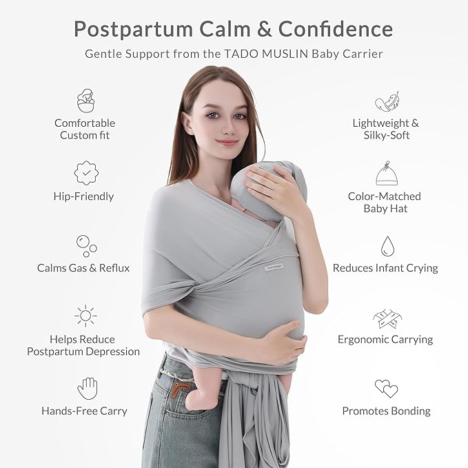 Baby Wrap Carrier for Newborns to Toddlers (8-35 lb), Modal Soft-Stretch Sling, Breathable All-Season, Quick Tie with Center Marker, Machine Washable Grey
