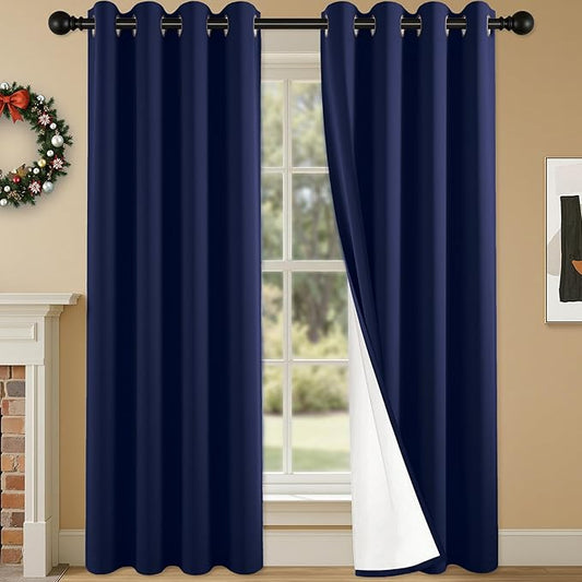 100% Blackout Curtains 95 Inch Length for Bedroom Living Room, Grommet Thermal Insulated Room Darkening Drapes, Light Blocking Window Treatment Decor, 2 Panels, 54x95, Navy Blue