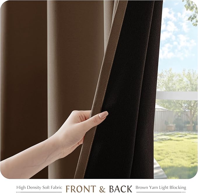 Beauoop 100% Blackout Curtains 84 Inch Long 2 Panels for Bedroom Living Room Coffee Brown Solid Room Darkening Thermal Insulated Soundproof Energy Saving Grommet Top Window Drapes,52x84, 2 Set