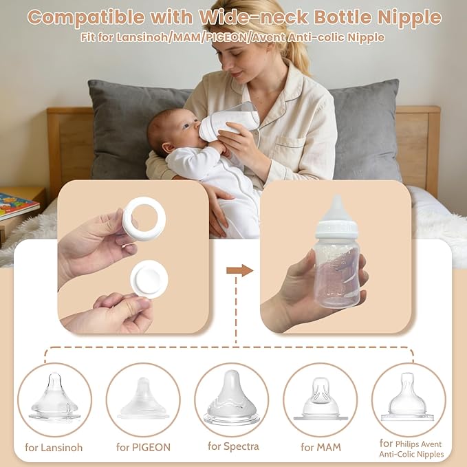6oz Wide-Mouth Breastmilk Storage Bottles with Two-Pieces Sealing Cap, Leak-Proof Design, No-Fade Reading Marking, Compatible with Spectra S1 S2 9 Plus, Motif Luna, and Most Wide-Mouth Flanges, 2 Pack