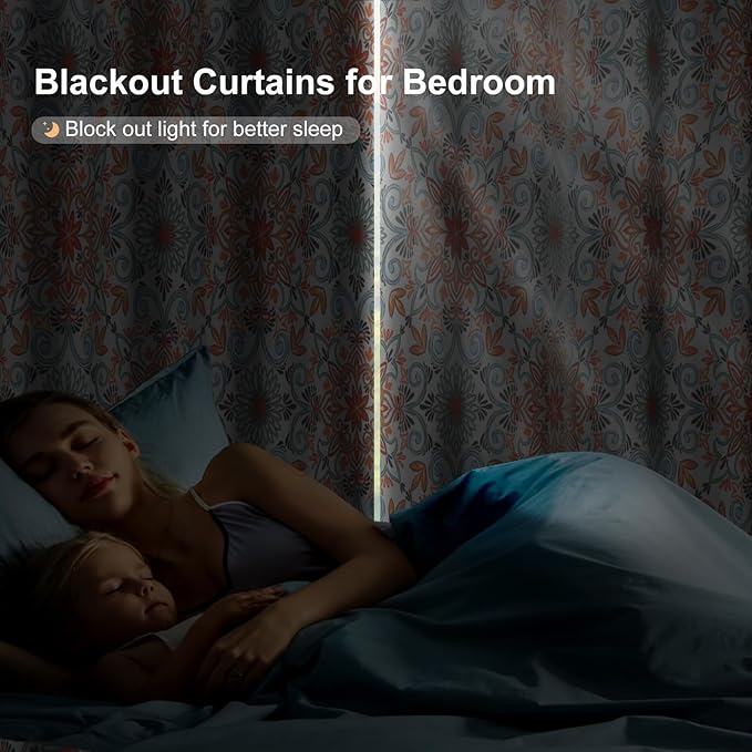 Blackout Curtains for Living Room and Bedroom, Black Out Bedroom Living Room Window Curtains 84 Inch Long 2 Panels Set, Vintage Floral Room Darkening Soundproof Thermal Curtains for Winter Insulated