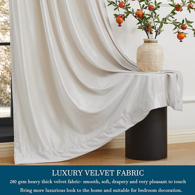PRIMROSE Cream Ivory Curtains 63 inch for Living Room,2 Panels Drapes Blackout Rod Pocket Back Tab Window Treatment Room Darkening Thick Decorative Curtains for Bedroom