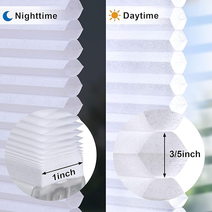 LazBlinds Cordless Cellular Shades, No Tools No Drill Light Filtering Honeycomb Shades Pleated Blinds for Windows, 31.5'' W x 72'' H, White