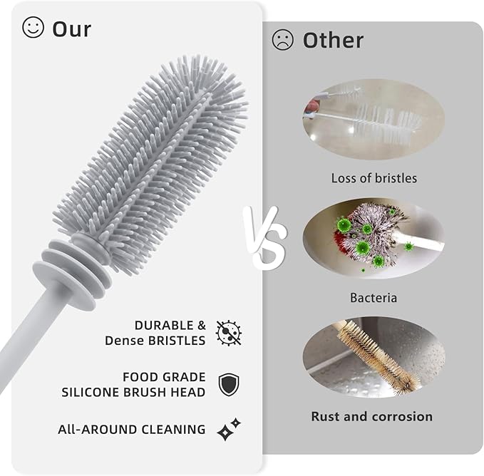 Silicone Bottle Brush and Straw Cleaner Set,Water Bottle Brush Double-Headed,Straw Brush Silicone,Bottle Cleaner Brush for Thermoses and Sports/Water Bottles/Dish/Cup (Grey)