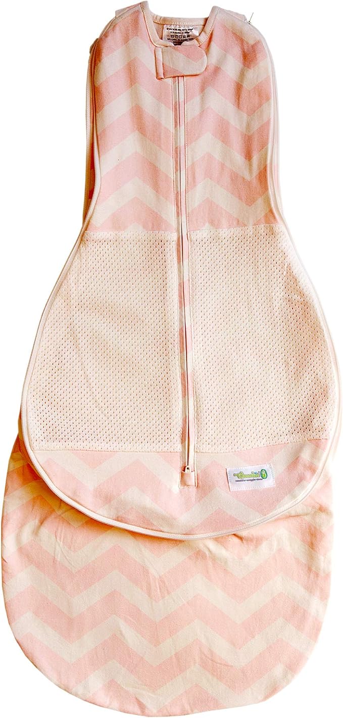 Woombie Grow with Me Air Baby Swaddling Blanket, Convertible Swaddle Fits Babies 0-9 Months, Expands to Wearable Blanket for Babies up to 18 Months, Dreamy Pink Chevron