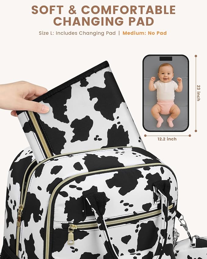 Diaper Bag Backpack,Baby Essentials Diapers Bag with Pacifier Case,Multipurpose Stylish Large Capacity Travel Backpack for Baby Girl/Boy(L-Cow Print)