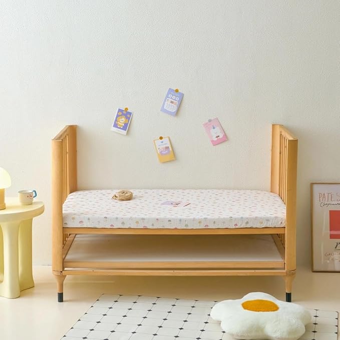 Muslin Crib Sheets for Girl Boy, 100% Cotton Neutral Baby Crib Sheets Fitted for Standard Crib Mattress, Soft and Breathable - 28"x 52", 2 Pack (Mushroom)