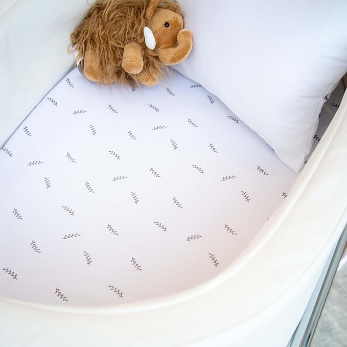 Ely’s & Co. Bassinet Sheets, Baby Boy/Girl Fitted Bassinet Mattress Sheet Set - 2 Pack, 100% Jersey Knit Cotton, fits Oval, Hourglass and Rectangle Mattress, Forest Grey Floral, 32”x16”x3”