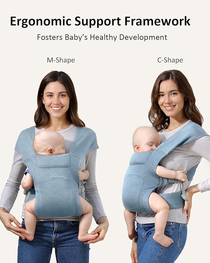 HEYVALUE Baby Carrier Newborn to Toddler(7-35lbs), Ergonomic Cross-Back Wraps with Adjustable Straps, Newborn Carrier with Effortless Put-On, Head Support for Hands-Free Comfort, Blue