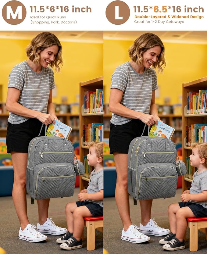 Diaper Bag Backpack,Baby Essentials Diapers Bag with Pacifier Case,Multipurpose Stylish Large Capacity Travel Backpack for Baby Girl/Boy(L-Grey)