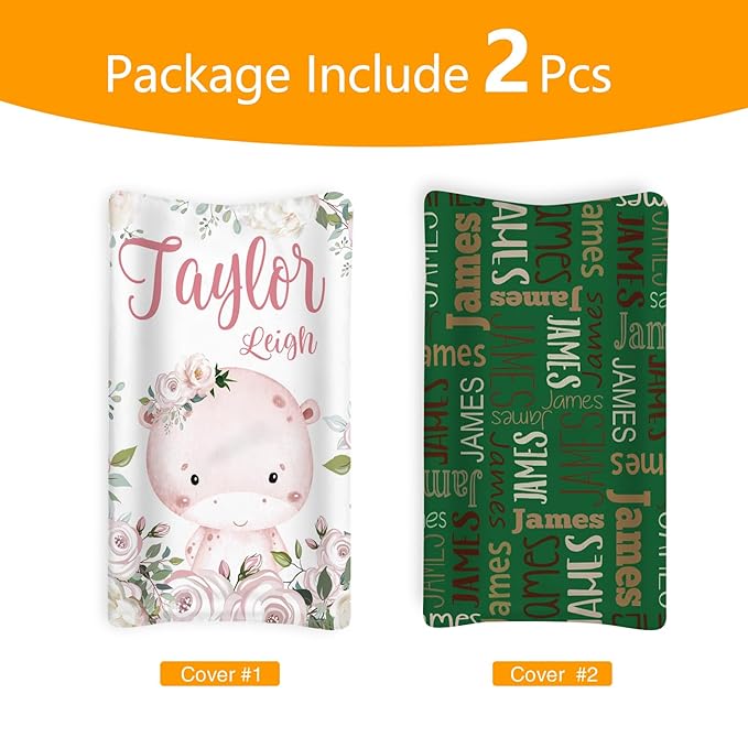 Custom Changing Pad Cover Set - Jersey Knit Ultra Soft Unisex Waterproof Diaper Changing Table Covers with Personalized Name for Baby Boys Girls - Comfy Cozy 2 Pcs Set Style21