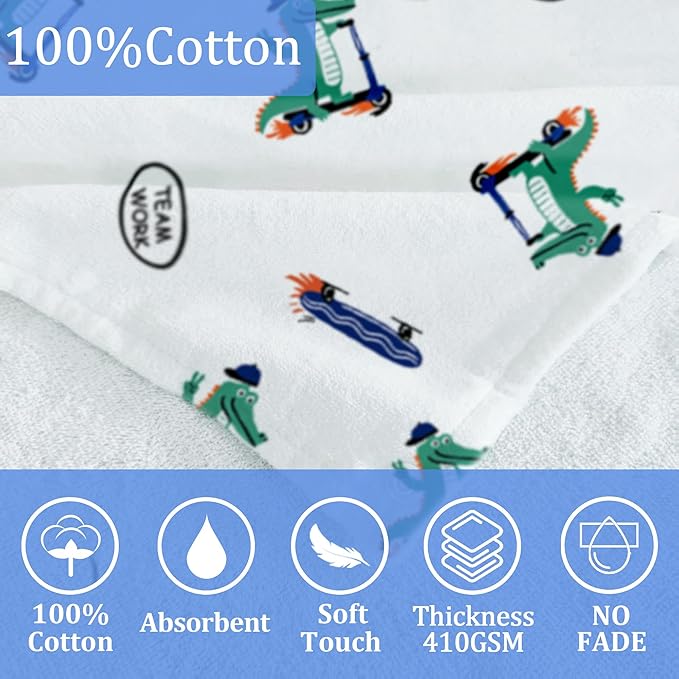 VOOVA & MOVAS Toddler Bath Towel with Hood, Oversized (2-4Years,21"X21") Made from 100% Soft Cotton,Absorbent Hooded Poncho Towel for Baby Boy,Perfect for Pool | Swimming | Bath | Beach,Crocodile