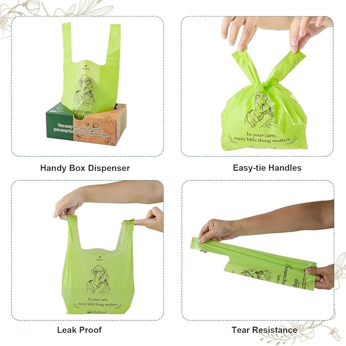 Diaper Bags Disposable for Baby, 300 Count Dirty Disposable Diaper Sacks, Easy-Tie Handles, Sanitary Napkin Disposal Bag, Diaper Disposal or Pet Waste Bags,Rainbow