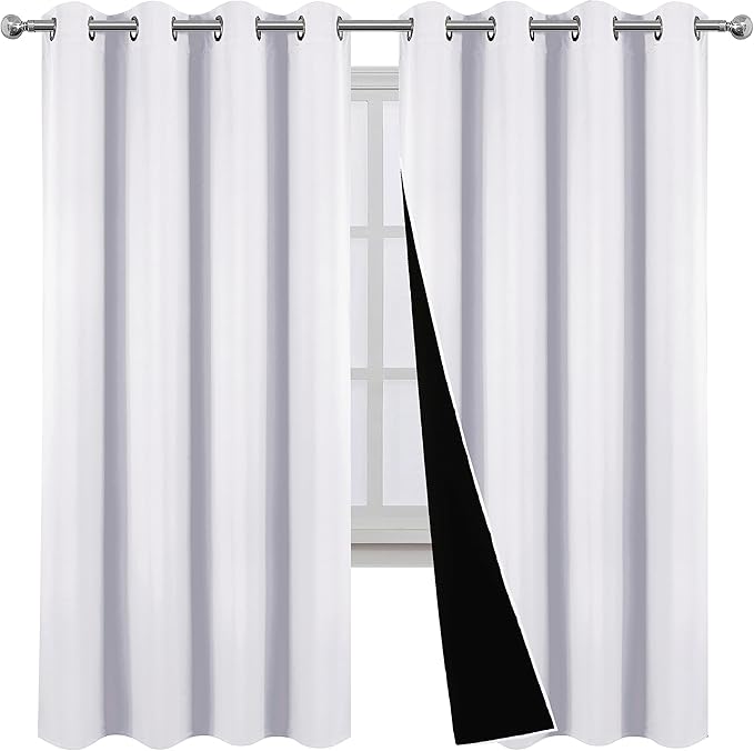 LEMOMO Blackout Curtains 52 x 72 Inch Off White Curtains 2 Panels Darkening Thermal Insulated Bedroom Curtains