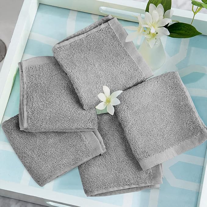 Yoofoss Luxury Washcloths Towel Set 10 Pack Baby Wash Cloth for Bathroom-Hotel-Spa-Kitchen Multi-Purpose Fingertip Towels & Face Cloths Light Grey