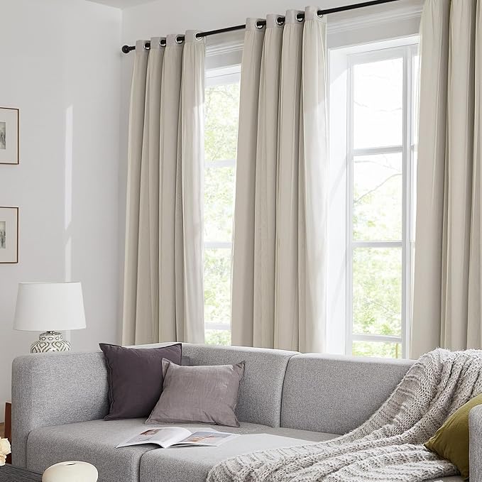 100% Blackout Curtains for Bedroom, Double Layer Ivory Curtains, Black Out Curtain 108 inch long With Sheer Overlay for Living Room, Room Darkening Window Drapes with Grommet, 52"W x 108"L