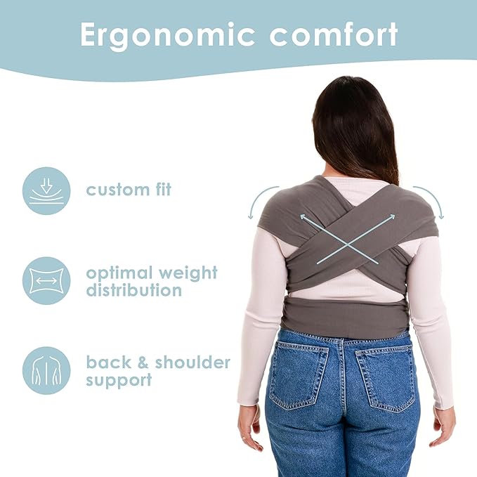 Sleepy Wrap Stretchy Ergonomic Baby Carrier Sling for Newborns to Toddlers - Hands-Free Lightweight Baby Wrap 7-35 lbs (Dark Gray)