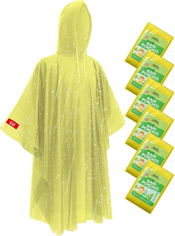 Hitituto Rain Ponchos Family Pack Kids– 6/12/24 Pack Disposable Poncho with Hood, Clear & Assorted Colors, Home Survival Kits