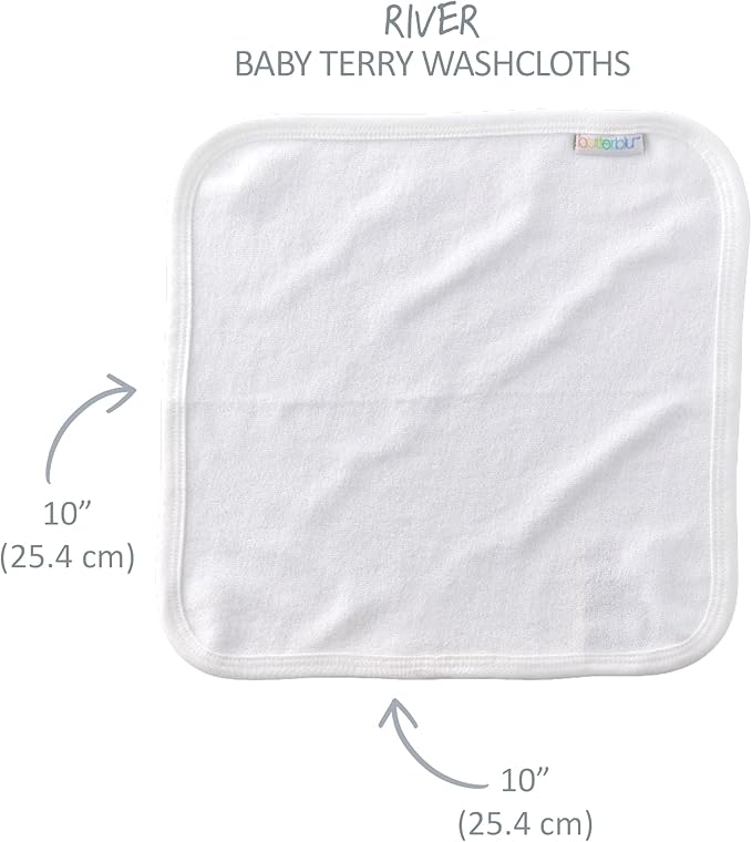 River 10-Pack Baby Terry Washcloths 100% Organic Cotton Absorbent for Baby and Toddler Boys & Girls, White, One Size