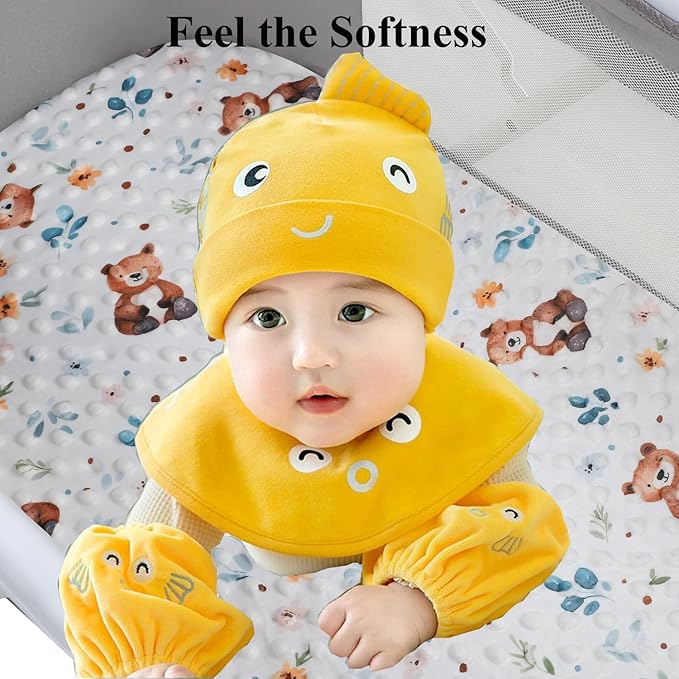 Dot Bassinet Sheet Set 2 Pack Stretch Fitted 35"x21" Bedside Bassinet Sheets,Ultra Soft, for Baby Girls and Boys Seahorse,Bear