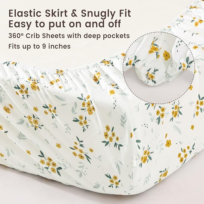 david's kids 3 Pack Fitted Crib Sheets, Ultra Soft Breathable Comfortable Baby Sheet Set for Boys Girls Neutral, 28x52 Inch Fits Standard Crib and Toddler Mattresses, Leaf & Floral