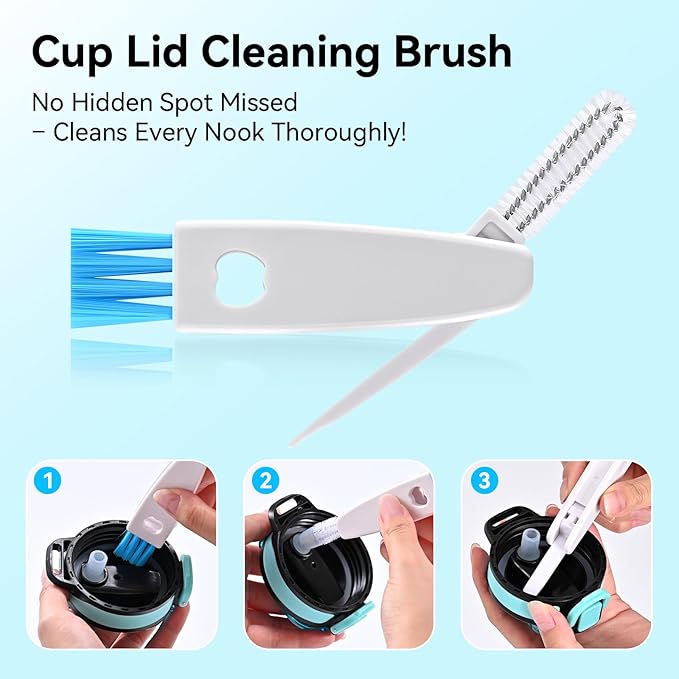 TOOUT Bottle Brush Set with Straw Cleaner Brush and 3 in 1 Cup Lid Cleaning Brush, Water Bottle Cleaner with Long Handle for Cleaning Narrow Neck Beer, Cup, Wine Glasses, Tumblers, Baby Bottles
