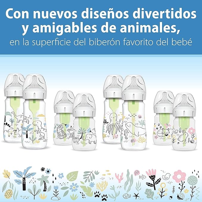 Dr. Brown's Anti-Colic Options+ Wide-Neck Baby Bottle Designer Edition Bottles, Jungle Decos, 5 oz/150 mL, Level 1 Nipple, 0m+, 2-Pack