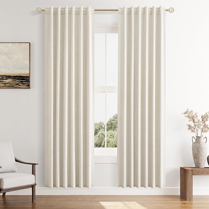 Guken 100% Blackout Linen Curtains 80 Inch Length 2 Panels Set for Living Room Bedroom Back Tab Thermal Insulated Black Out Drapes Room Darkening Window Curtains 40 Wide