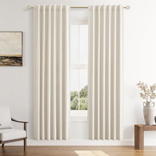 Guken 100% Blackout Linen Curtains 80 Inch Length 2 Panels Set for Living Room Bedroom Back Tab Thermal Insulated Black Out Drapes Room Darkening Window Curtains 40 Wide