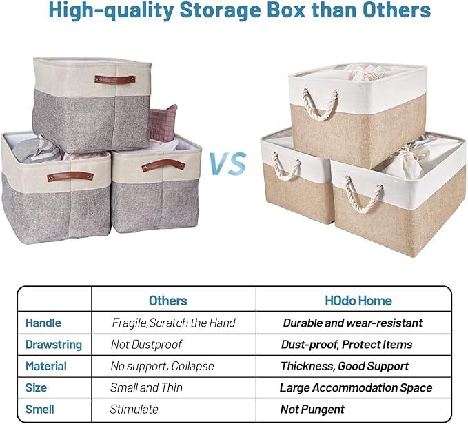 HOdo Home 15.8×11.8×9.5 In/3PCS Fabric Storage Bins with Drawstring Closure and 2 Bold Handles, Collapsible Large Cubes Canvas Baskets for Organizing Shelf Nursery Home Closet (White and Yellow)