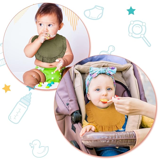 Seematn 10 Pcs Baby Muslin Bibs for Unisex Girls & Boys Drool Bibs Bandana Ruffle Soft Cotton for Newborn Infants Toddlers(Classic Colors)