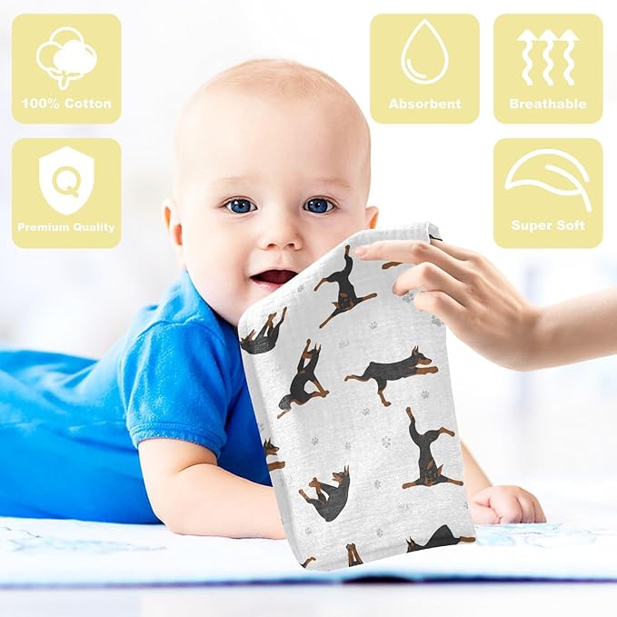 vvfelixl Baby Cotton Washcloths Exercises Doberman Dog Infants Bath Towel for Unisex Puppy Face Towels for Newborn, Natural Baby Wipes Delicate Skin, 11.8 X 11.8 inch, one sizex3
