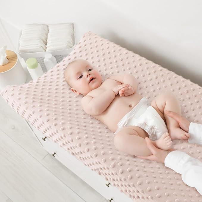 Susurration 2Pack Changing Pad Covers Super Soft Minky Dots Plush Changing Table Covers 33x17x7in Breathable Changing Pad Sheets for Unisex Baby Girls and Boys (Pink&Purple)