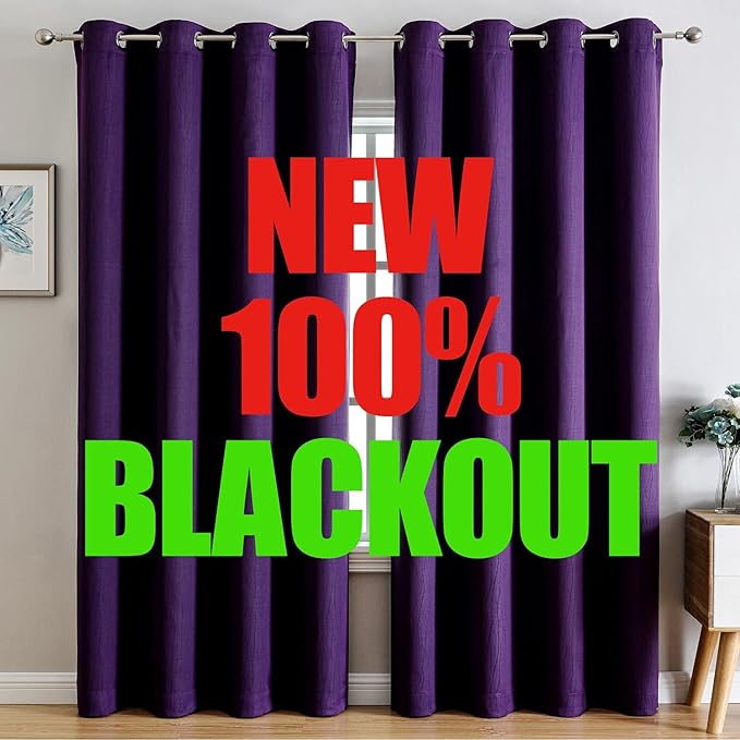 G2000 100% Blackout Curtains for Bedroom & Living Room - 84 Inch Purple Curtains with Thermal Lined Insulation, Light Blocking, Noise Reducing, 2 Panel Set
